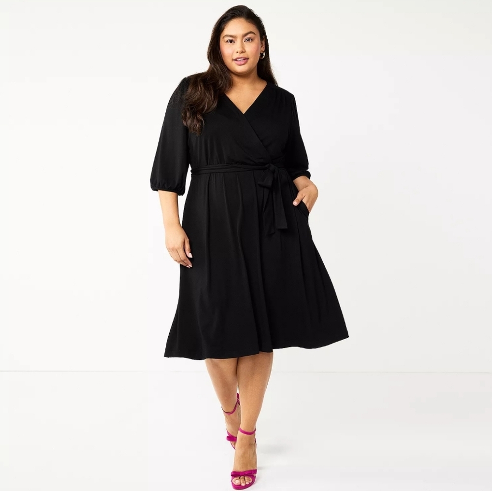Draper James Black Faux Wrap Dress Size XXL